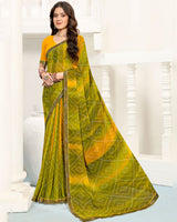 Vishal Prints Olive Yellow Printed Georgette Saree With Fancy Border