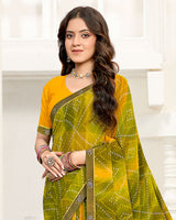 Vishal Prints Olive Yellow Printed Georgette Saree With Fancy Border
