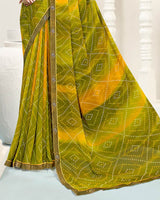 Vishal Prints Olive Yellow Printed Georgette Saree With Fancy Border