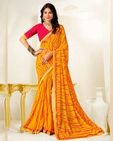 Vishal Prints Golden Yellow Printed Georgette Saree With Fancy Border