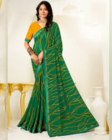 Vishal Prints Dark Spring Green Printed Georgette Saree With Fancy Border