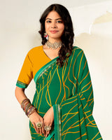 Vishal Prints Dark Spring Green Printed Georgette Saree With Fancy Border