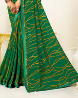 Vishal Prints Dark Spring Green Printed Georgette Saree With Fancy Border