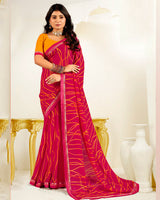 Vishal Prints Pinkish Red Printed Georgette Saree With Fancy Border