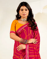 Vishal Prints Pinkish Red Printed Georgette Saree With Fancy Border