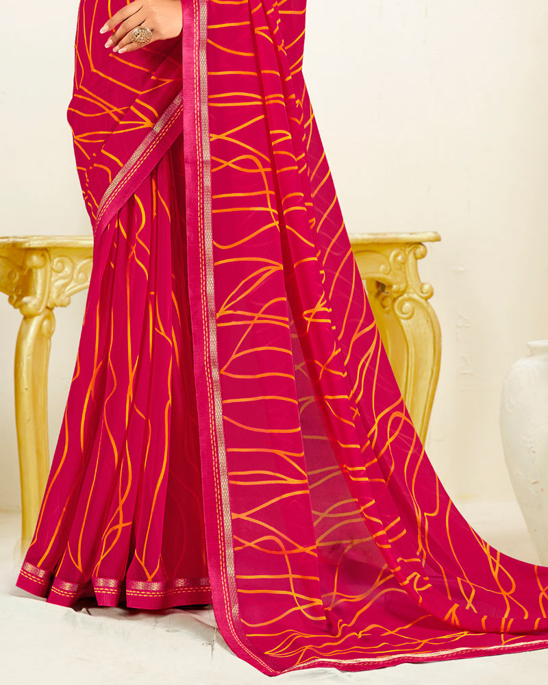 Vishal Prints Pinkish Red Printed Georgette Saree With Fancy Border