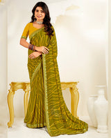 Vishal Prints Olive Yellow Printed Georgette Saree With Fancy Border
