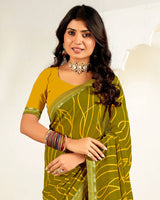 Vishal Prints Olive Yellow Printed Georgette Saree With Fancy Border
