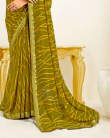 Vishal Prints Olive Yellow Printed Georgette Saree With Fancy Border