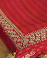 Milano Red Fancy Chiffon Saree With Diamond Work And Zari Border