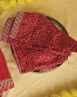 Milano Red Fancy Chiffon Saree With Diamond Work And Zari Border