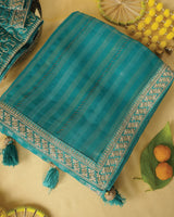 Tropical Green Fancy Chiffon Saree With Diamond Work And Zari Border