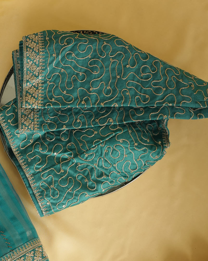 Tropical Green Fancy Chiffon Saree With Diamond Work And Zari Border