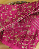 Dark Hot Pink Fancy Chiffon Saree With Diamond Work And Zari Border