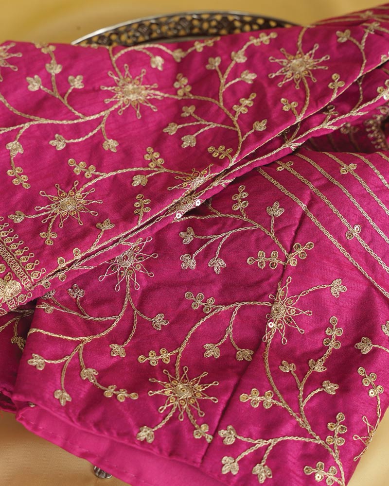 Dark Hot Pink Fancy Chiffon Saree With Diamond Work And Zari Border