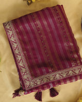 Wine Berry Fancy Chiffon Saree With Diamond Work And Zari Border