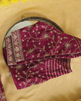 Wine Berry Fancy Chiffon Saree With Diamond Work And Zari Border
