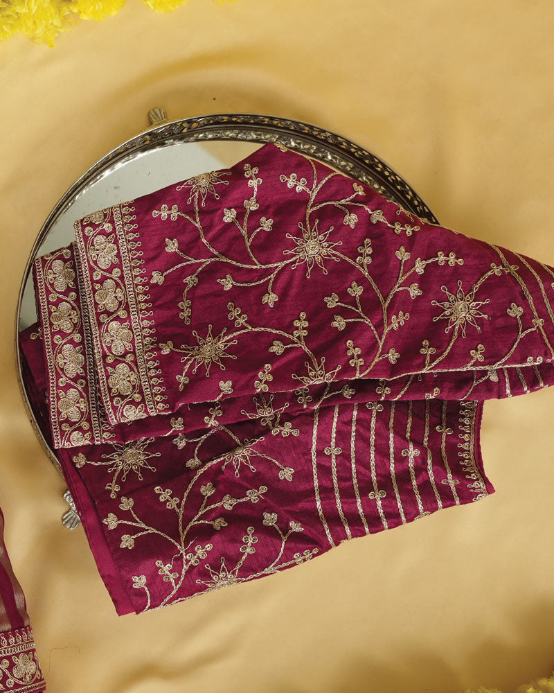 Wine Berry Fancy Chiffon Saree With Diamond Work And Zari Border