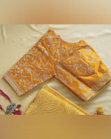 Turmeric Yellow Designer Pure Viscose Traditional Print Saree With Weaved Zari Lining-Embroidery Work And Tassel
