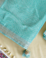 Fountain Blue Designer Pure Viscose Traditional Print Saree With Weaved Zari Lining-Embroidery Work And Tassel