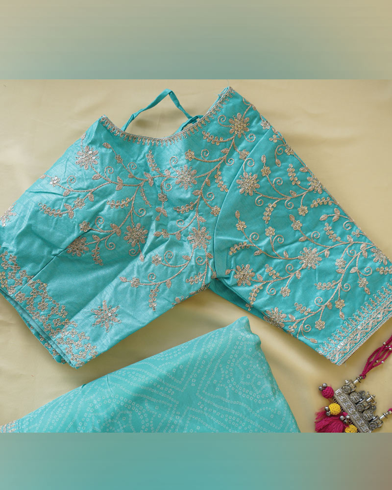 Fountain Blue Designer Pure Viscose Traditional Print Saree With Weaved Zari Lining-Embroidery Work And Tassel