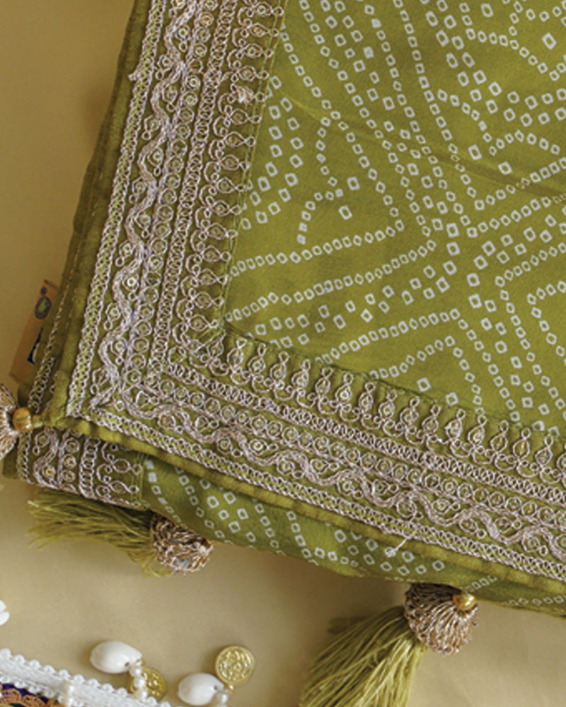 Mehandi Green Designer Pure Viscose Traditional Print Saree With Weaved Zari Lining-Embroidery Work And Tassel