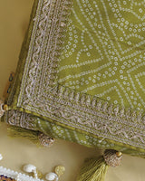 Mehandi Green Designer Pure Viscose Traditional Print Saree With Weaved Zari Lining-Embroidery Work And Tassel
