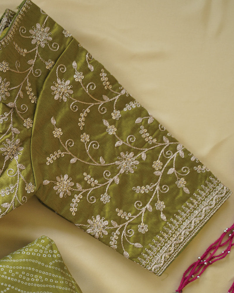 Mehandi Green Designer Pure Viscose Traditional Print Saree With Weaved Zari Lining-Embroidery Work And Tassel