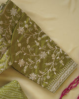 Mehandi Green Designer Pure Viscose Traditional Print Saree With Weaved Zari Lining-Embroidery Work And Tassel