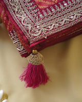 Milano Red Designer Pure Viscose Traditional Print Saree With Weaved Zari Lining-Embroidery Work And Tassel