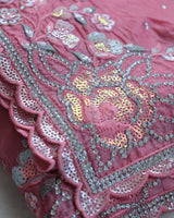 Vishal Prints Salmon Pink Tissue Organza Saree With Multi Sequence Embroidery-Diamond Work And Cut Work Border