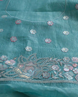 Vishal Prints Dusty Blue Tissue Organza Saree With Multi Sequence Embroidery-Diamond Work And Cut Work Border