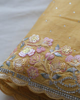 Vishal Prints Mustard Yellow Tissue Organza Saree With Multi Sequence Embroidery-Diamond Work And Cut Work Border