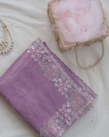 Vishal Prints Dusty Purple Tissue Organza Saree With Multi Sequence Embroidery-Diamond Work And Cut Work Border