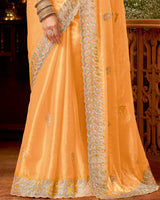 Vishal Prints Dusty Pastel Orange Fancy Chiffon Swarovski-Embroidery Work Saree With Cut Work Border