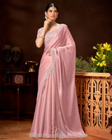 Vishal Prints Pastel Pink Fancy Satin Saree With Cut Dana Sequence-Embroidery Cut Work Border