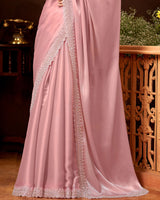 Vishal Prints Pastel Pink Fancy Satin Saree With Cut Dana Sequence-Embroidery Cut Work Border