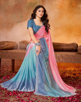 Vishal Prints Dark Coral Satin Swarovski Work Saree With Cut Work Border