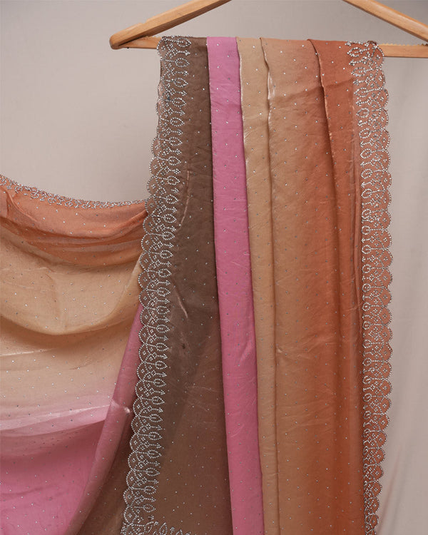 Vishal Prints Multicolored Fancy Satin Diamond Work Saree With Cut Work Border