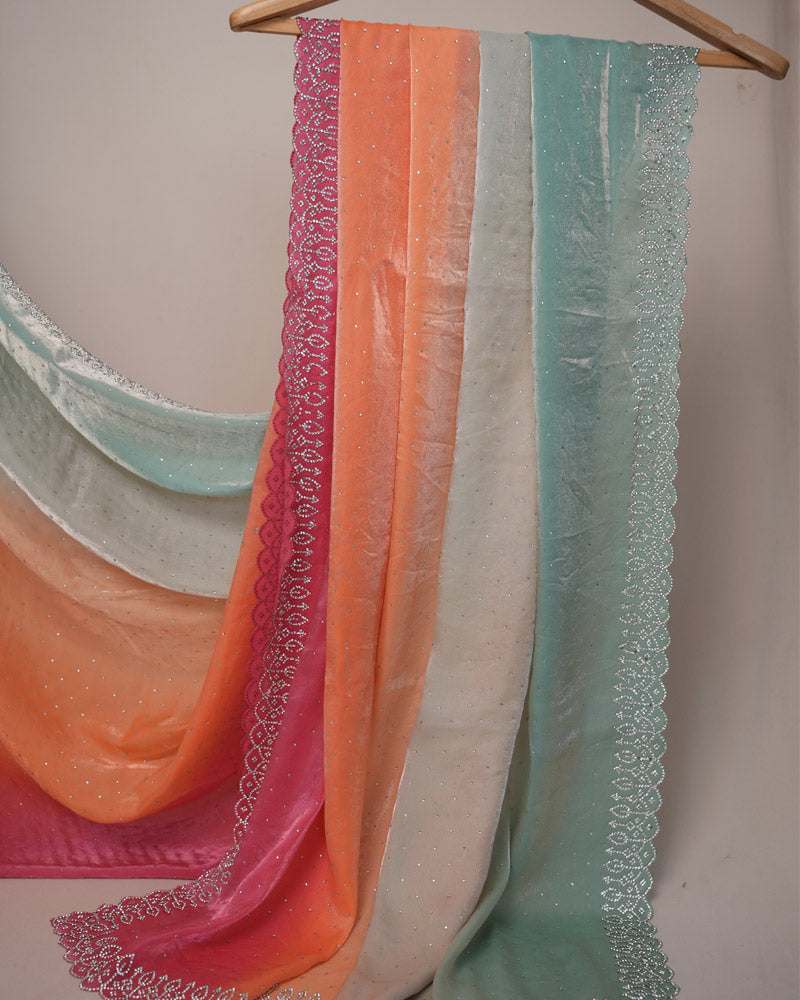 Vishal Prints Multicolored Fancy Satin Diamond Work Saree With Cut Work Border