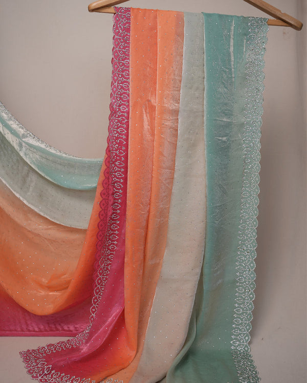 Vishal Prints Multicolored Fancy Satin Diamond Work Saree With Cut Work Border