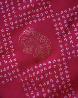 Purple Red Designer Raw Silk Traditional Print Saree With Foil Print And Sequence Embroidery Cut Work Border