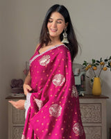 Vishal Prints Wine Berry Designer Fancy Chiffon Saree With Foil Print, Zari-Embroidery Work And Cut Work Border