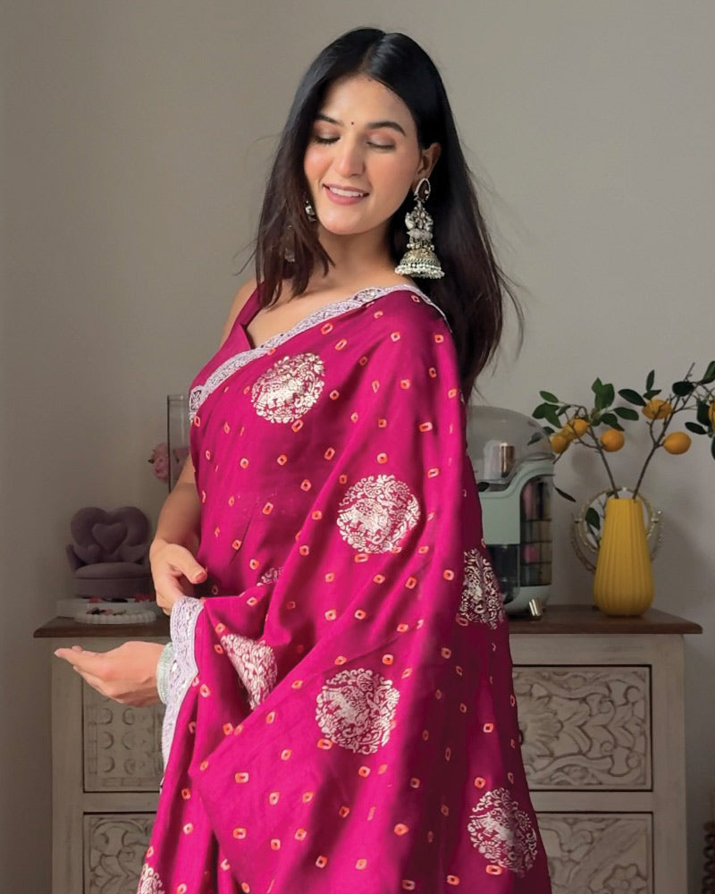 Vishal Prints Wine Berry Designer Fancy Chiffon Saree With Foil Print, Zari-Embroidery Work And Cut Work Border