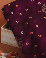 Vishal Prints Wine Berry Designer Fancy Chiffon Saree With Foil Print, Zari-Embroidery Work And Cut Work Border