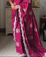 Vishal Prints Wine Berry Designer Fancy Chiffon Saree With Foil Print, Zari-Embroidery Work And Cut Work Border