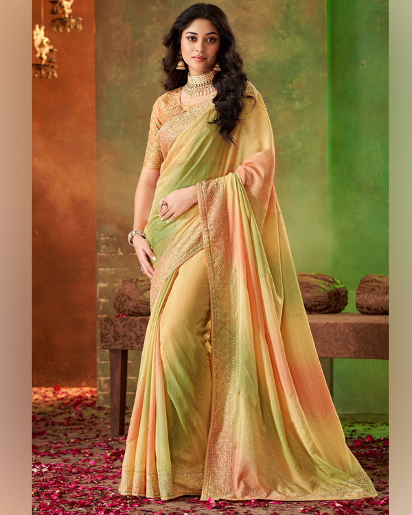 Vishal Prints Multi Color Fancy Art Silk Digital Print Swarovski Work Saree With Embroidery Border