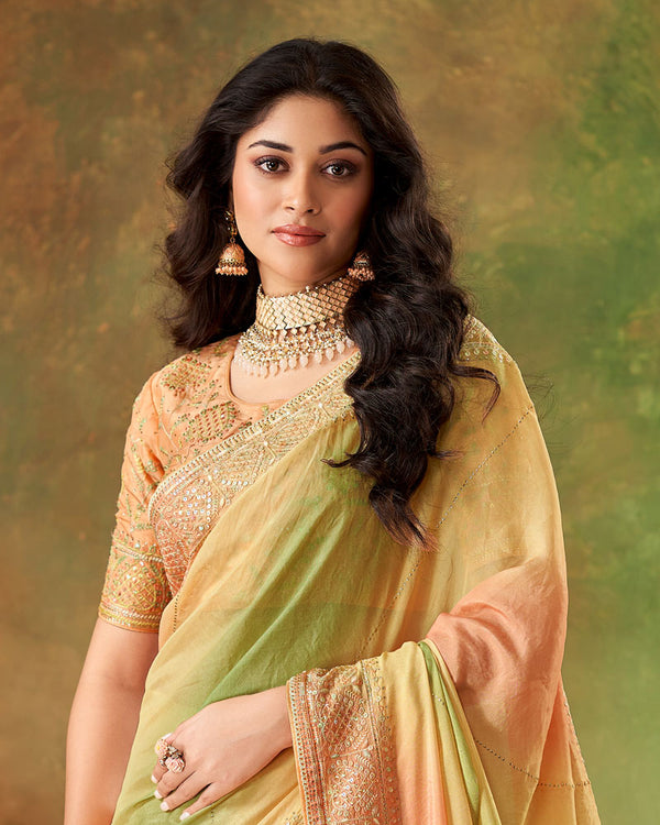 Vishal Prints Multi Color Fancy Art Silk Digital Print Swarovski Work Saree With Embroidery Border