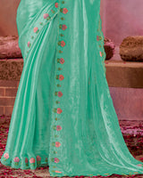 Vishal Prints Light Sea Green Fancy Chiffon Saree With Embroidery Stud Work And Cut Work Border