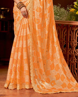 Vishal Prints Carrot Orange Fancy Satin Bandhani Print Saree With Embroidery Work And Swarovski Cut Work Border